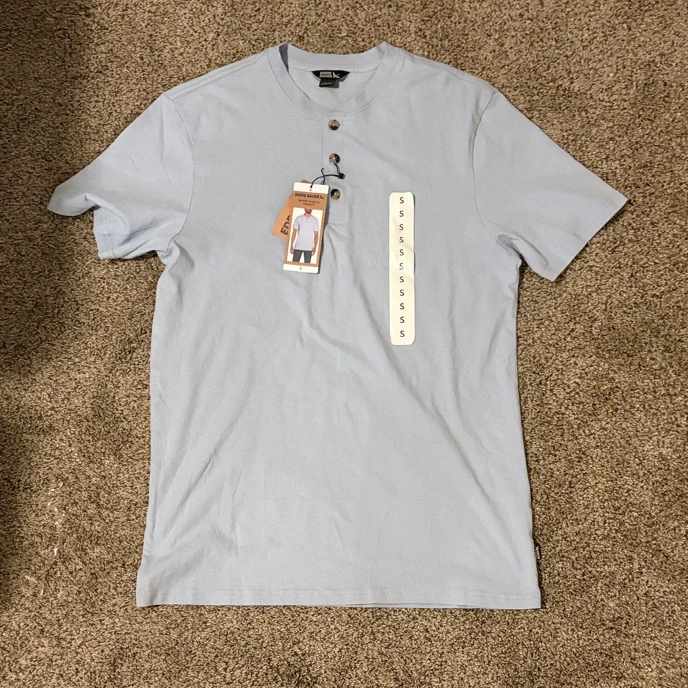 Eddie Bauer Light Blue Short Sleeve Henley Tee